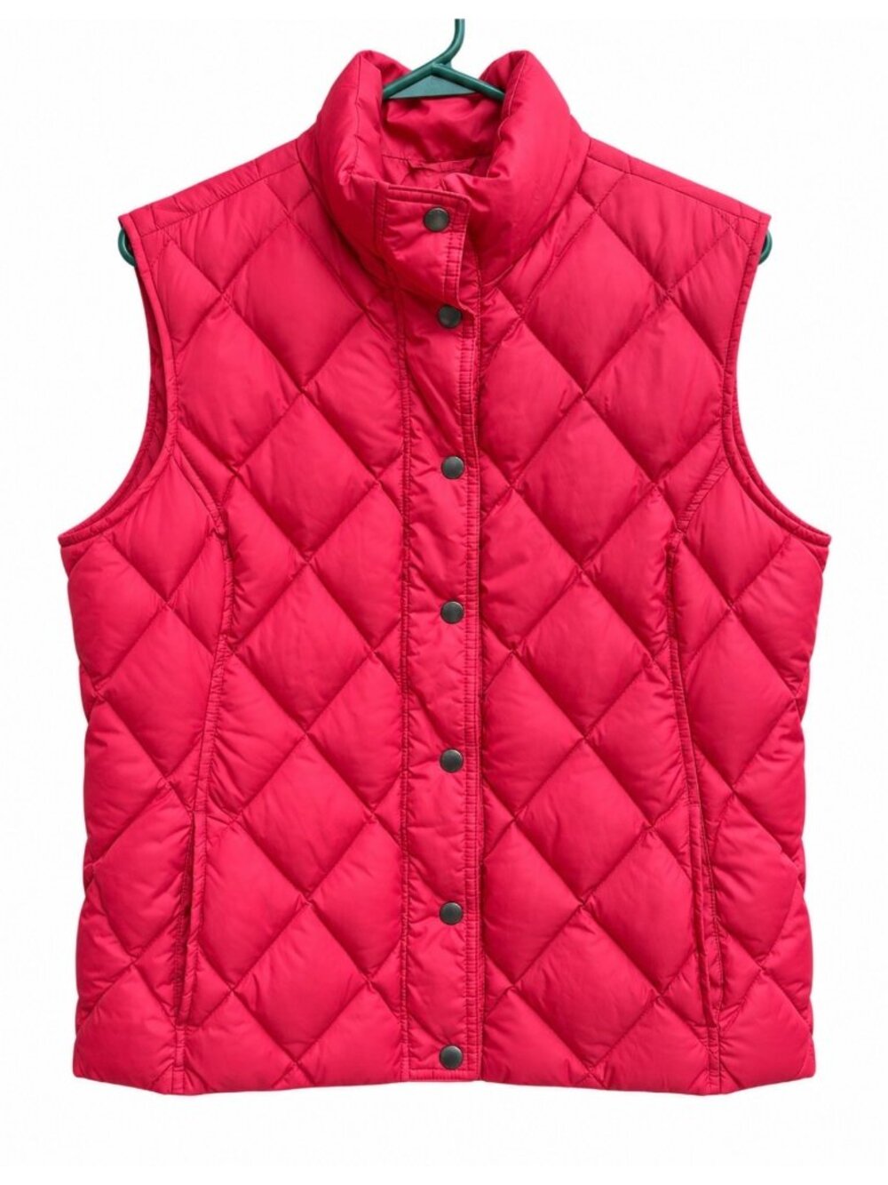 Lands End Women's Red Down Puffer Vest Size Large Insulated Snap Closure Pockets